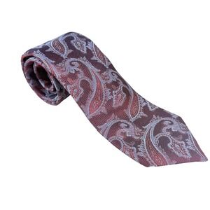 Joseph Abboud Men One Size Necktie Burgundy Paisley Silk Made USA Classic Preppy